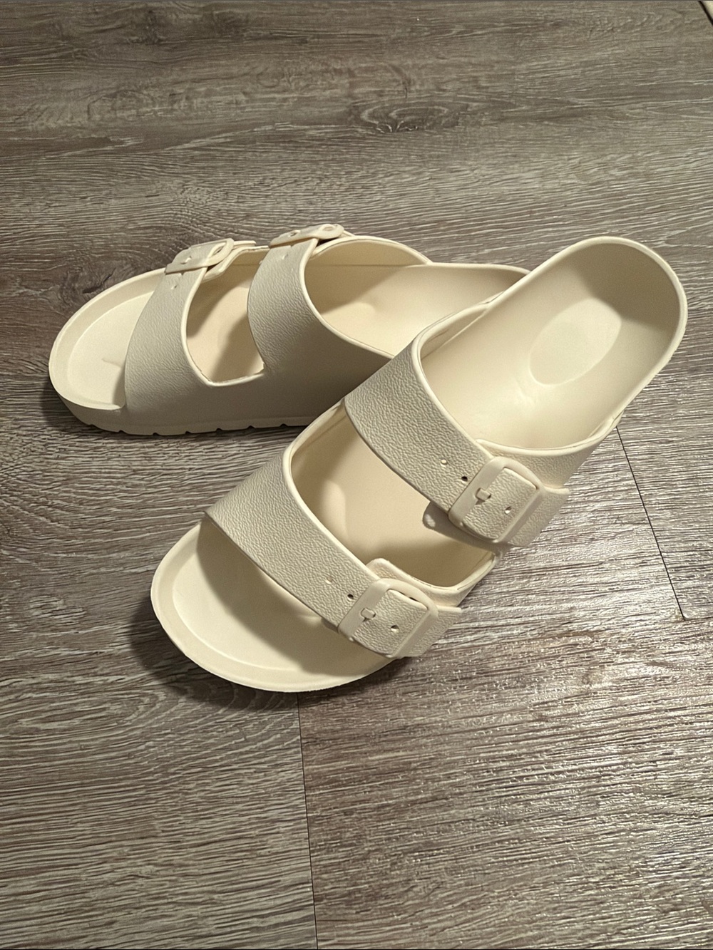 Women’s Cream Double-Strap Slide Sandals